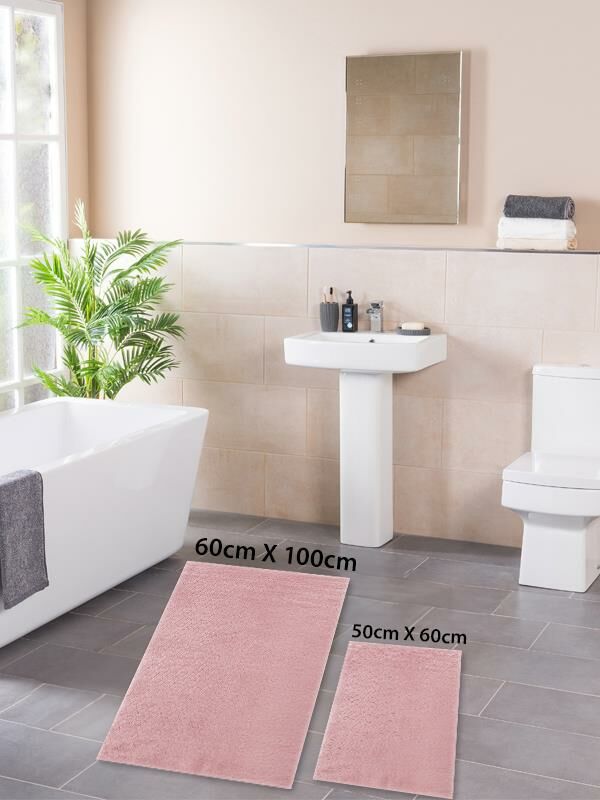 HOMIER Economical Washable Non-Slip Base Bathroom Mat Set Double H-ROSS Pink - 60 x 100