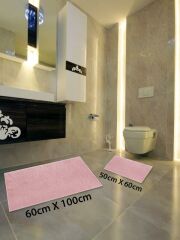 HOMIER Economical Washable Non-Slip Base Bathroom Mat Set Double H-ROSS Pink - 60 x 100