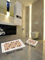 HOMİER Ekonomik Yıkanabilir Kaymaz Taban Banyo Paspas Seti İkili H-OT-4026B